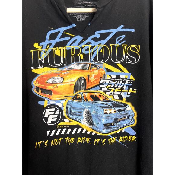 Fast and Furious XXXL T Shirt Black V Cut-out Neck Short Sleeve Y2K Vintage - Picture 3 of 8